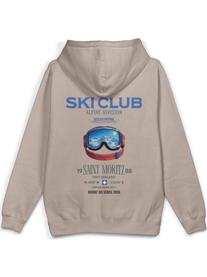 Overoz Ski Club Kayak Snowboard Baskılı Kapüşonlu Yarı Oversize Sweatshirt Hoodie 1409