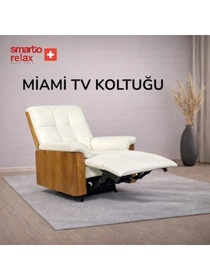 Smarto Relax Tv Koltuğu – Miami Serisi, Elektrikli Masaj & Isıtma, Hız/timer Ayarlı, USB  Şarj, , Deri, Doğal Ahşap Panel, Ergonomik Baba Koltuğu