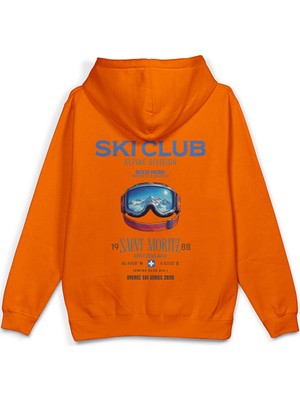 Overoz Ski Club Kayak Snowboard Baskılı Kapüşonlu Yarı Oversize Sweatshirt Hoodie 1409