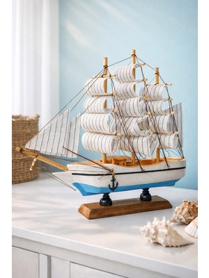 Biton Toptan El Yapımı Ahşap Yelkenli Gemi Maketi 20X20 cm – Dekoratif Ofis & Salon Masa Üstü Hediyelik – 528-AB