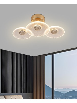 Apliqa Darra 3'lü Gold Plafonyer 3 Renkli Kristal LED Avize
