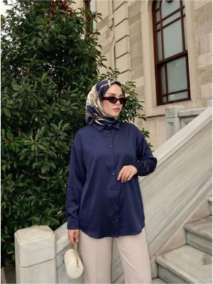 Foremia Saten Tunik-Lacivert -