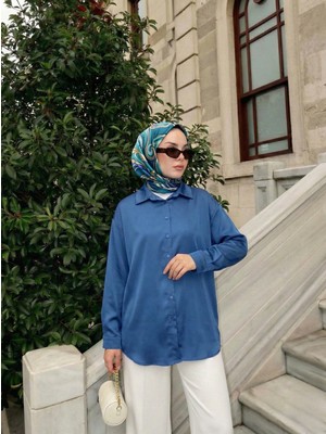 Foremia Saten Tunik-Petrol Mavisi -