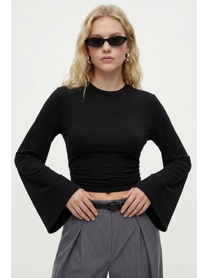 Ritnice Kadın Hazel Bisiklet Yaka Uzun Kollu Basic Siyah Örme Bluz