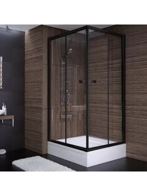 Sırduş 100X100X190 Kare Siyah Profil Şeffaf Cam Duş Kabini (Tekne Hariç)