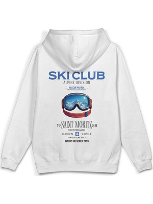 Overoz Ski Club Kayak Snowboard Baskılı Kapüşonlu Yarı Oversize Sweatshirt Hoodie 1409