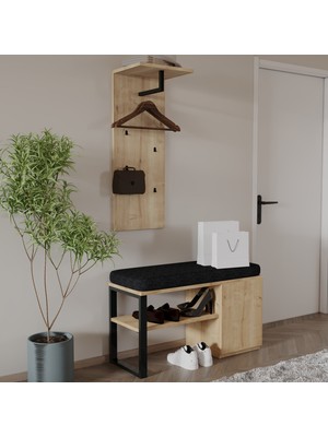 İnarch Dizayn Inarch Dizayn Lion Minderli Portmanto-Antre Askılıklı Ayakkabılık Çok Amaçlı Fonksiyonel Tasarım, Safir Meşe