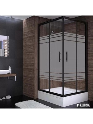 Sırduş 80X80X190 Kare Siyah Profil 06 Kumlu Cam Duş Kabini (Tekne Hariç)