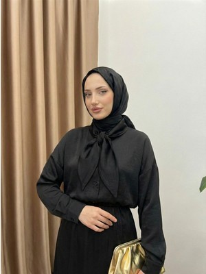 Foremia Yaka Detay Etekli Saten Takım-Siyah -