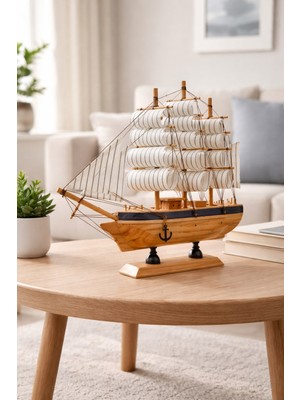 Hediye Filesi El Yapımı Ahşap Yelkenli Gemi Maketi 20X20 cm – Dekoratif Ofis & Salon Masa Üstü Hediyelik – 528-CB