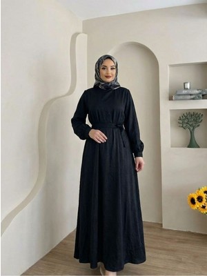 Foremia Kuşak Detay Saten Elbise-Siyah -