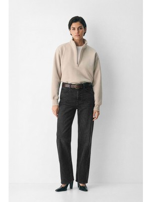 Markapia Kadın Antrasit Yüksek Bel Straight Fit Jean Pantolon