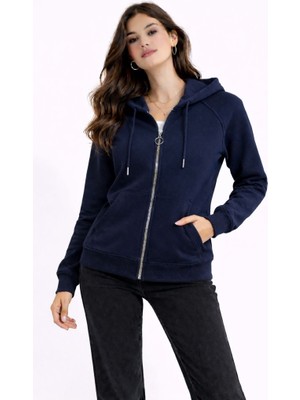 CGA Kadın Fermuarlı Sweatshirt Kapşonlu Reglan Kol Fermuarlı Basic Sweatshirt