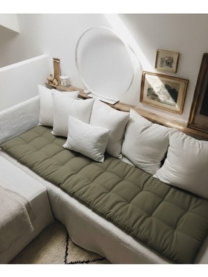 Moda Kesim Keten Koltuk Şiltesi 5 cm Dolgulu | Balkon, Sedir ve Bank İçin Koltuk Minderi | Haki Koltuk Pedi