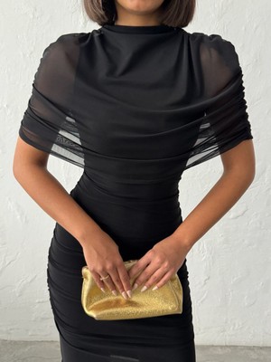 Jashope Sandy Kumaş Drape Detaylı Davet Elbisesi