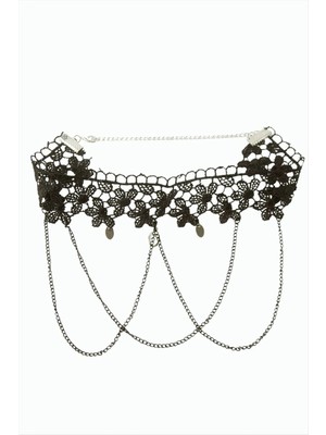 Die Grup Oval Zincir Sallantılı Dantel Kolye