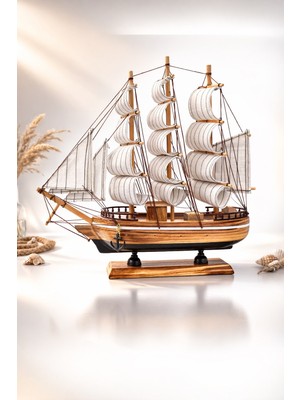 Biton Toptan Büyük Boy El Yapımı Ahşap Yelkenli Gemi Maketi 33 x 33 cm – Masa Üstü Ofis  Ev Hediyelik 531-BD