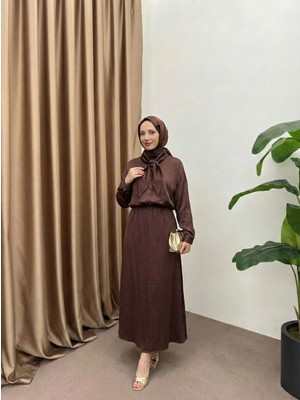 Foremia Yaka Detay Etekli Saten Takım-Kahve -