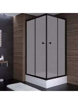 Sırduş 90X90X190 Kare Siyah Profil Komple Kumlu Cam Duş Kabini & 90X90X16 Panelli Duş Teknesi Set