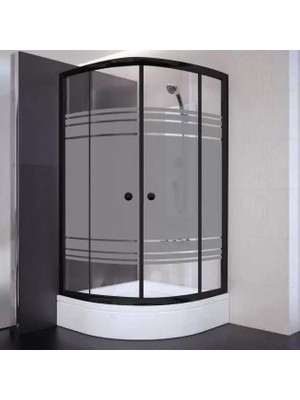 Sırduş 90X90X180 Oval Siyah Profil Komple Kumlu Cam Duş Kabini (Tekne Hariç)