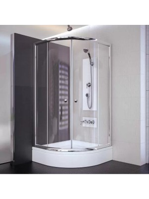 Sırduş 90X90X180 Oval Parlak Profil Şeffaf Cam Duş Kabini & 90X90X16 Panelli Duş Teknesi Set