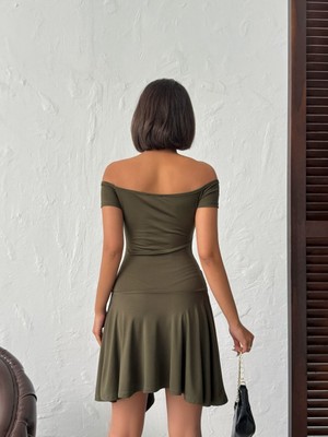 Jashope Kayık Yaka Asimetrik Mini Elbise