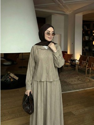 Foremia Omuz Pile Detay Etekli Takım-Vizon -