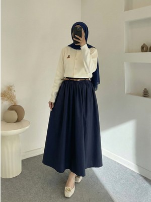 Foremia Cepli Kemerli Büzgülü Etek-Lacivert -