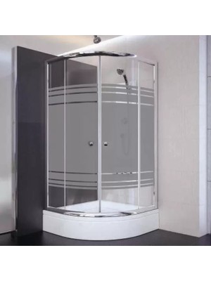 Sırduş 80X80X180 Oval Parlak Profil 06 Kumlu Cam Duş Kabini & 80X80X16 Panelli Duş Teknesi Set