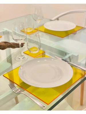 Bola Concept Pleksi Amerikan Servis ve Bardak Altlığı Seti 4 Parça Şeffaf Akrilik Runner ve Bardaklık