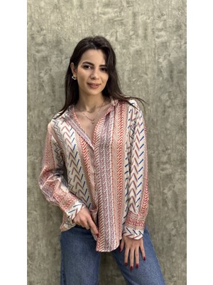 Leilaa Etnik Çizgi Desenli Gömlek
