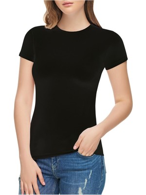 Elit Kadın  Siyah Kısa Kollu  Atlet  12 Adet-Siyah-L