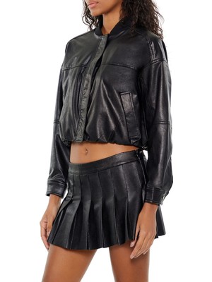 F21 Suni Deri Crop Bomber Ceket