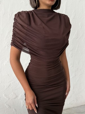 Jashope Sandy Kumaş Drape Detaylı Davet Elbisesi