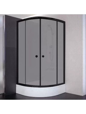 Sırduş 80X80X180 Oval Siyah Profil 06 Kumlu Cam Duş Kabini & 80X80X16 Panelli Duş Teknesi Set