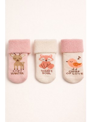 Bebek 3'lü Hayvan Desenli Içi Havlu Soket Çorap