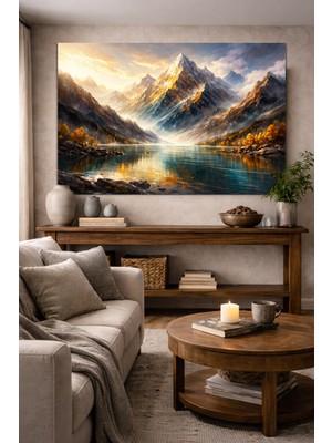 Artease Gündoğumunda Dağlar ve Gölet Kanvas Tablo