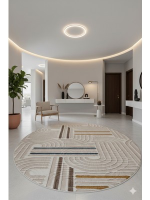 Swan Home Kaymaz Tabanlı Yuvarlak Koridor Mutfak Halısı SHJ3012 Bej