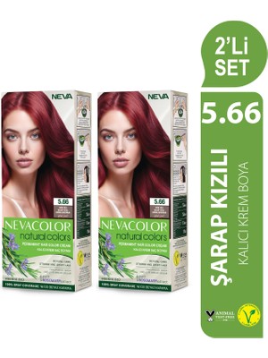 Nevacolor Natural Colors 2'Lİ SET 5.66 ŞARAP KIZILI Kalıcı Krem Saç Boyası Seti