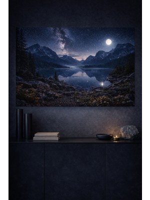 Artease Ay Işığında Dağ ve Göl Kanvas Tablo