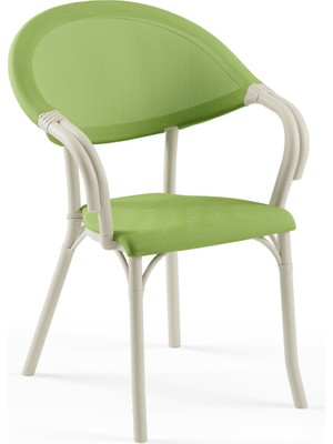 Tilia Flash-N Polipropilen Kollu Sandalye Bej Ayak Yeşil File - Bahçe, Balkon, Dış Mekan, Kafe, Restoran İçin