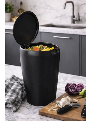 Primanova 6 Lt Banyo Mutfak Tezgah Üstü Çöp Kovası - Siyah