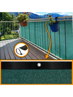Morilu Yeşil Balkon Demiri ve Korkuluk Filesi - %95 Görüntü Engelleme - Siyah Şeritli Halkalı - Tüm Ölçüler - Plastik Kelepçe Hediyeli