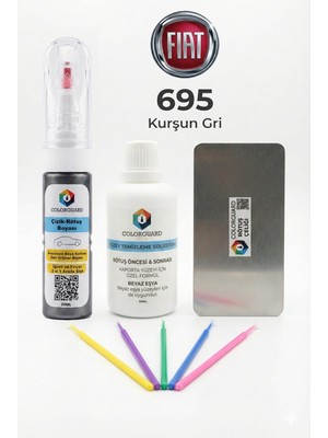 COLORGUARD FIAT 695 Kurşun Gri İğneli ve Fırçalı 2 si 1 Arada Rötuş Boyası Yüzey Temizleme Solüsyonu Profesyonel ve Çapaksız Rötuş Çeliği 5'li Uygulama Çubuğu Seti
