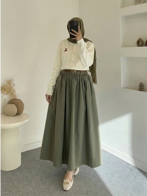 Foremia Cepli Kemerli Büzgülü Etek-Haki -
