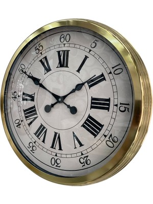 Twin Store 60 cm Gold Metal Dekoratif Roma Rakamlı Duvar Saati