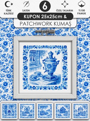 Fabricstown Patchwork ve Quilting Için %100 Pamuk Desenli Kumaş Seti – 6 Kupon + Ek Panel