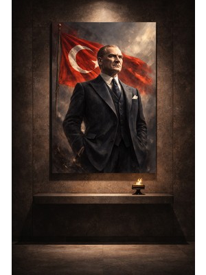 Artease Atatürk Portresi ve Türk Bayraklı Kanvas Tablo