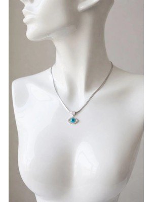 Nazar Boncuklu Gümüş Renk Kolye – Zirkon Taşlı Şık Kadın Kolyesi