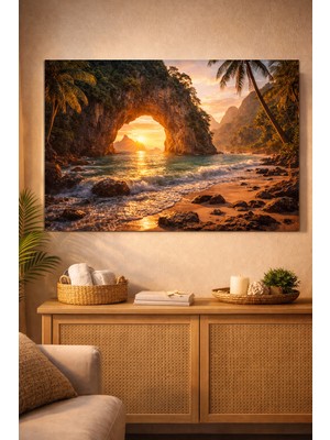 Artease Tropikal Okyanusta Günbatımı Manzara Kanvas Tablo